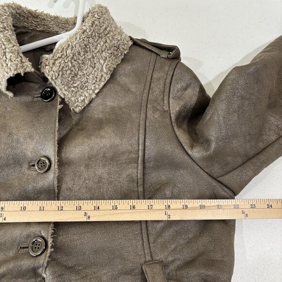 Y2K Faux Suede Sherpa Lined Coat Women L Longline Penny Lane 90s Trench Hippie - Picture 15 of 16